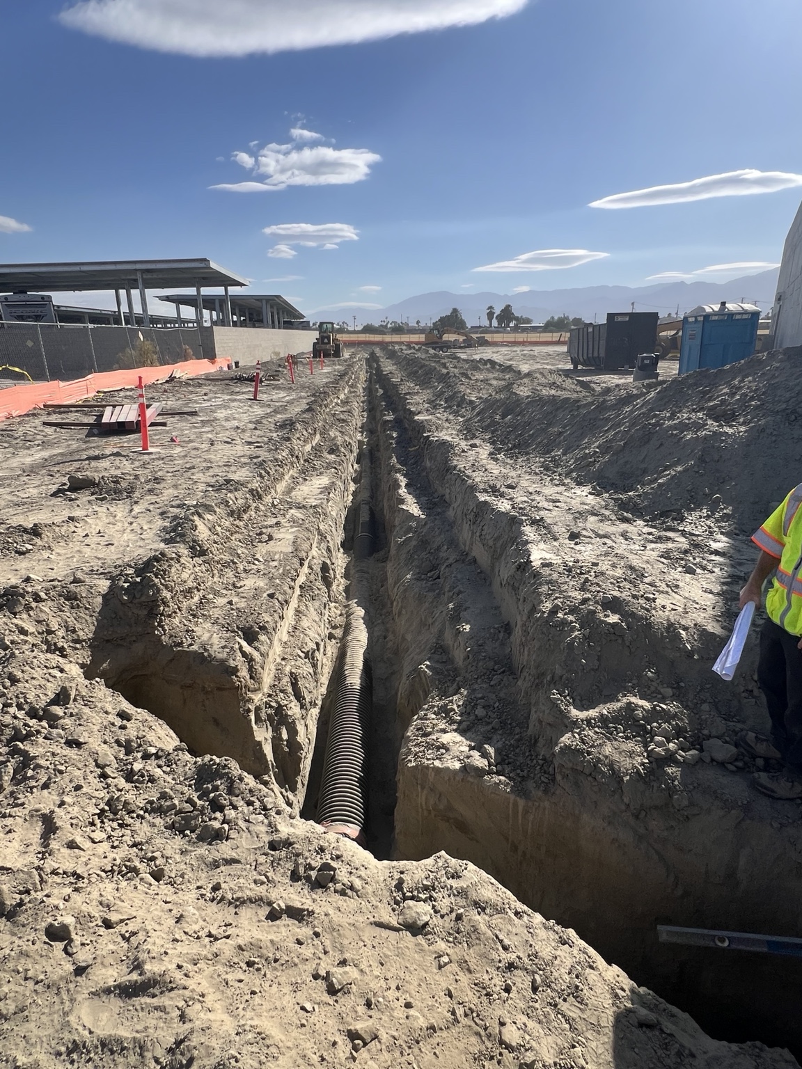 Deep excavation at a construction site
